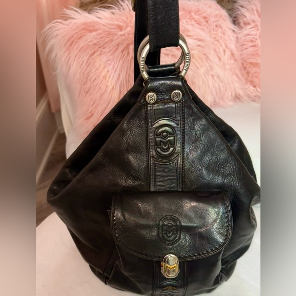 VINTAGE MARINO ORLANDI LARGE ITALIAN BLACK LEATHER SHOULDER SLING BAG